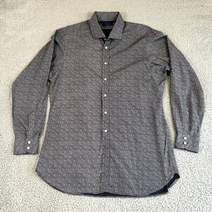 Hilditch & Key Dress Shirt Men's‎ 17 Blue Paisley Button Up Cotton Classiccore